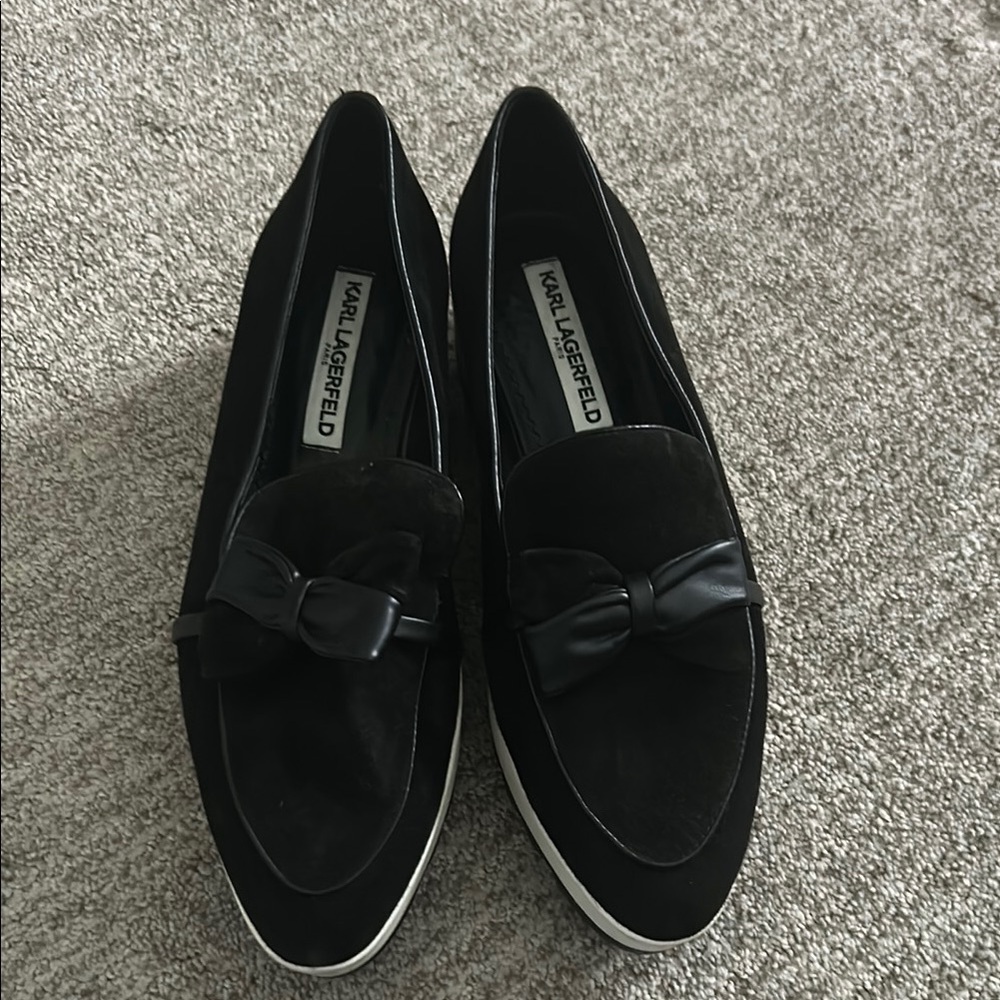 Karl Lagerfeld Black Suede Paris Katie Platform Loafers size 9